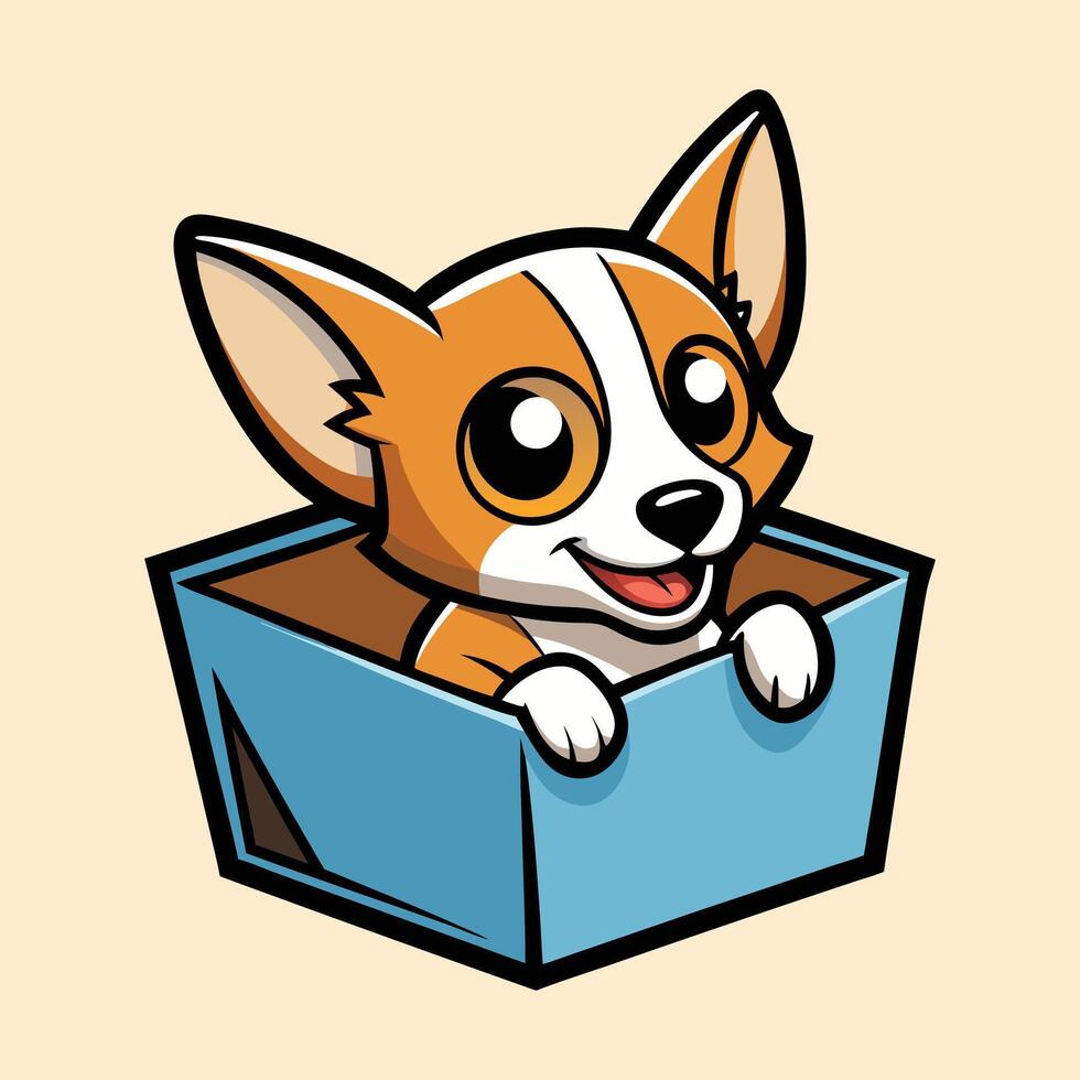 Sweet Chihuahua Sitting Comfortably in a Box vector