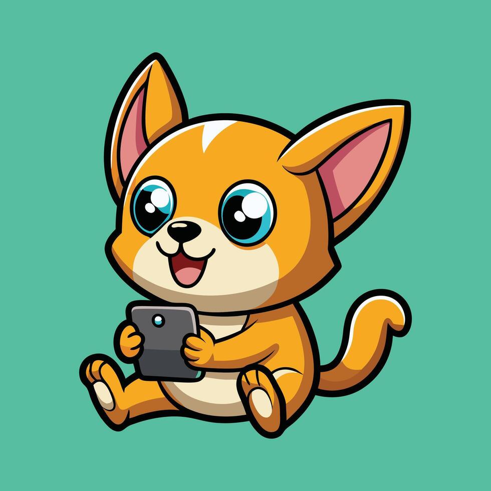 Curious Chihuahua Exploring Apps on a Phone vector