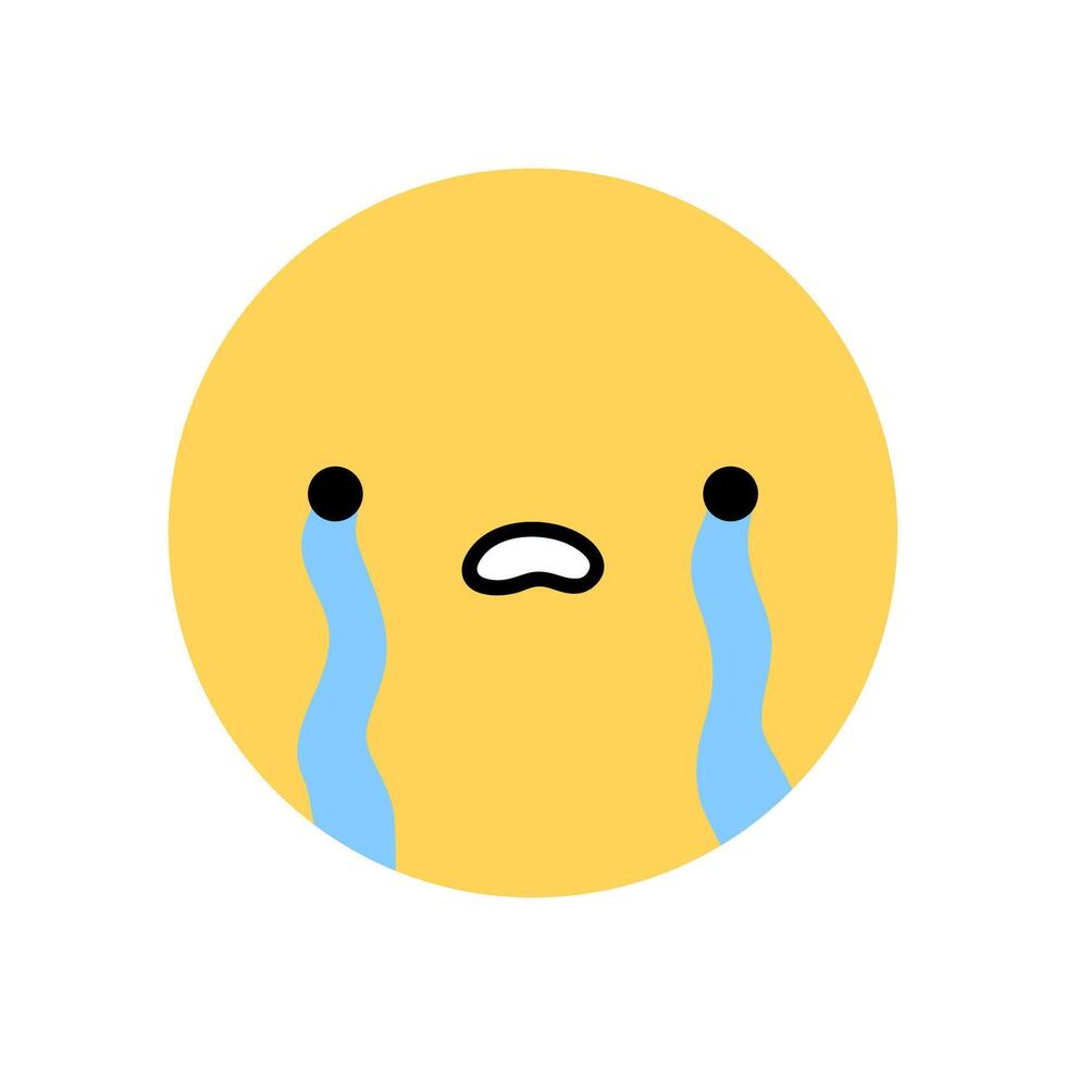 Cute yellow smile icon with a crying expression. Yellow character with a sad mood isolated on a white background. flat illustration. Perfect for social media, stickers. vector