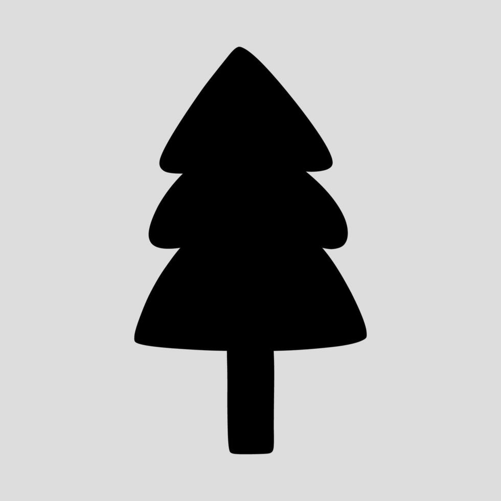 The silhouette of a fir tree on a light gray background. Suitable for season and holiday decorations. Black and white illustration. vector
