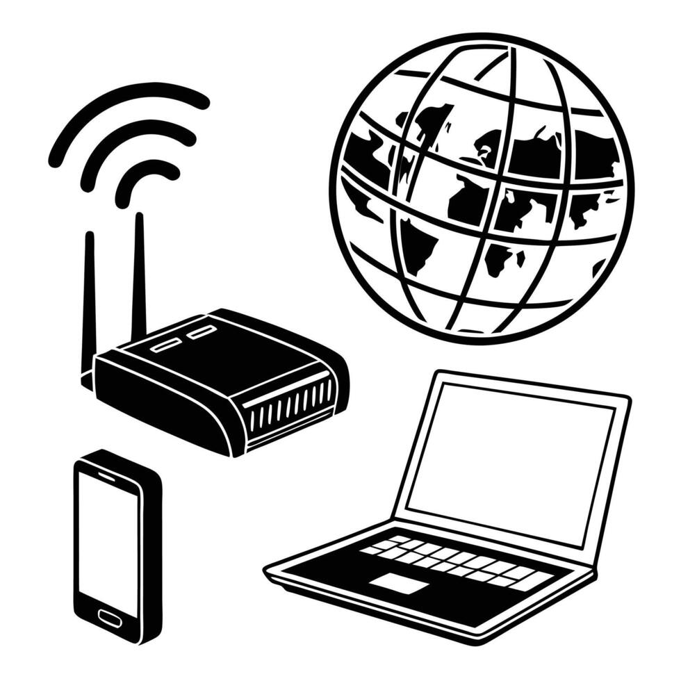 Internet and Cloud Computing Black Icons vector