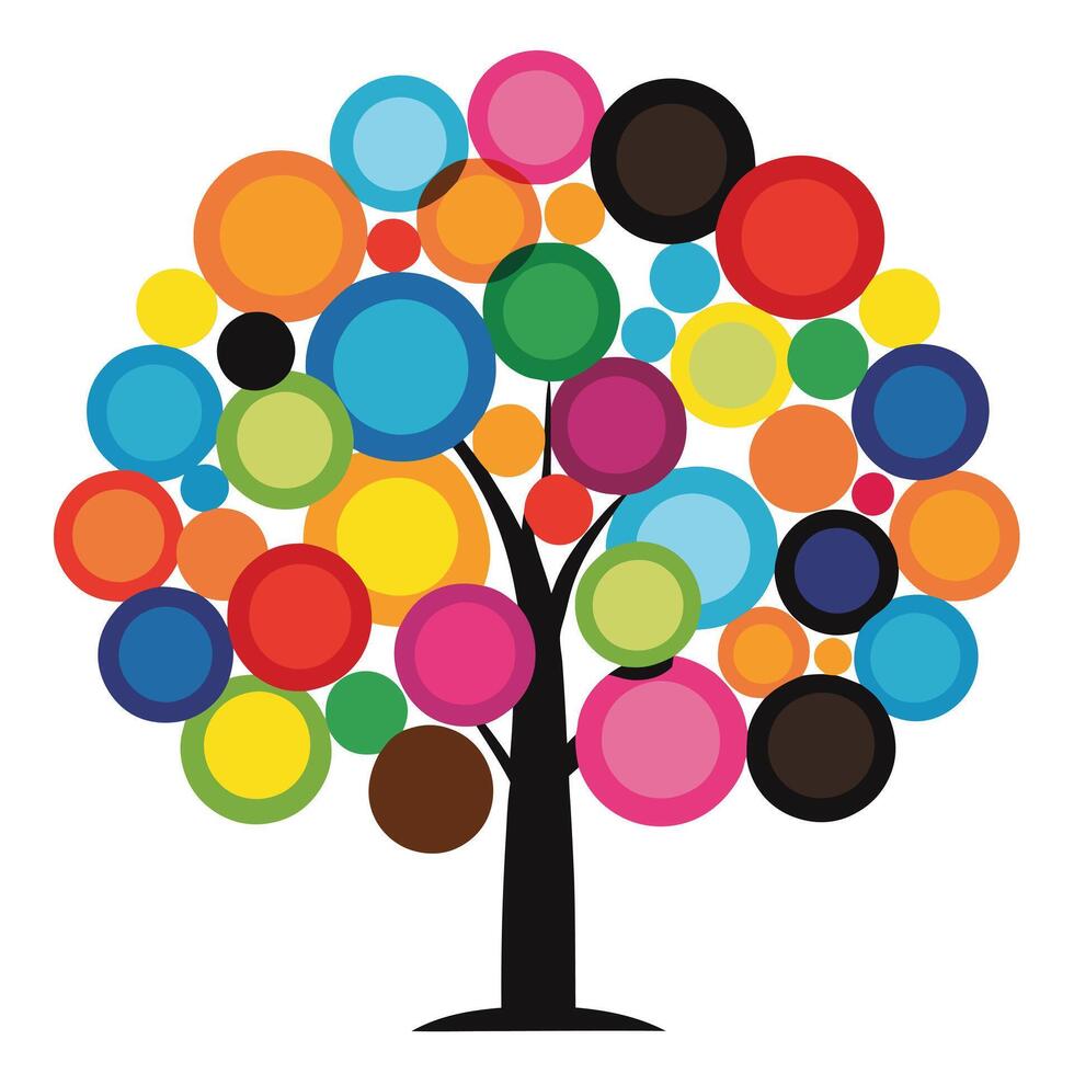 Abstract Mosaic Tree with Vibrant Circular Leaves vector