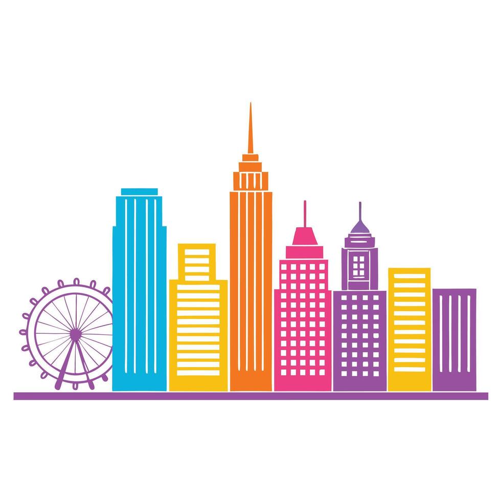 Stylized City Silhouette with Bold Colors vector