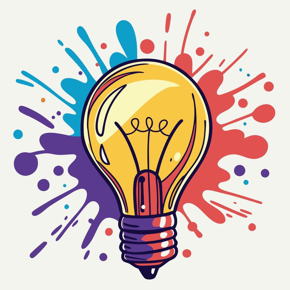 Glowing Light Bulb with Vibrant Paint Explosion vector