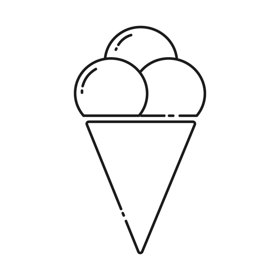 Ice cream scoops in a waffle cone. Logo Sticker Pictogram linear Icon minimalist design concept idea. Isolated illustration Thematic cards, poster, leaflets, price, labels or web promo banners vector