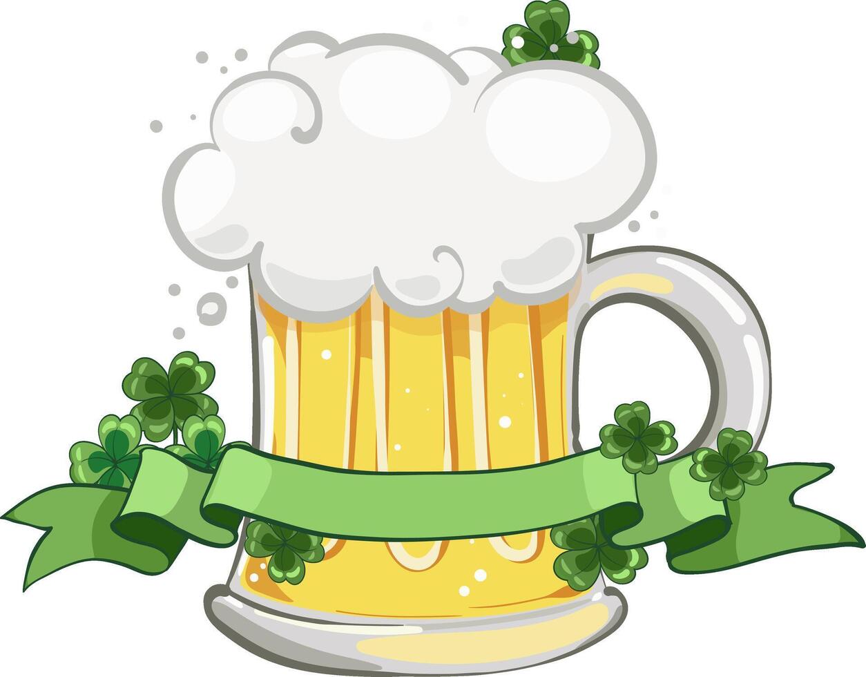 Mug of beer. Saint Patricks Day illustration. Ale or beer in mug with shamrock clover vector