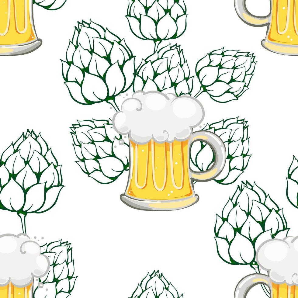 Seamless pattern with beer mugs, for beer gardens, for st. patrick's day. vector