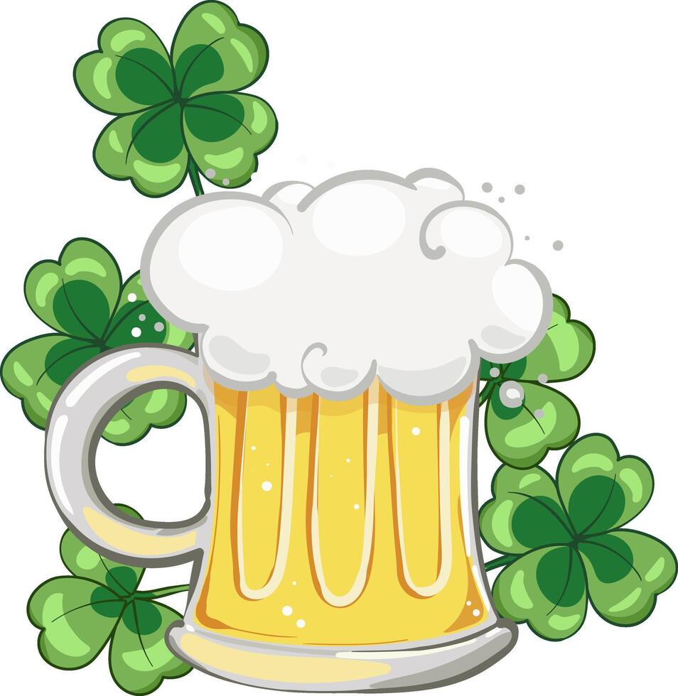 Mug of beer. Saint Patricks Day illustration with shamrock clover leaf vector