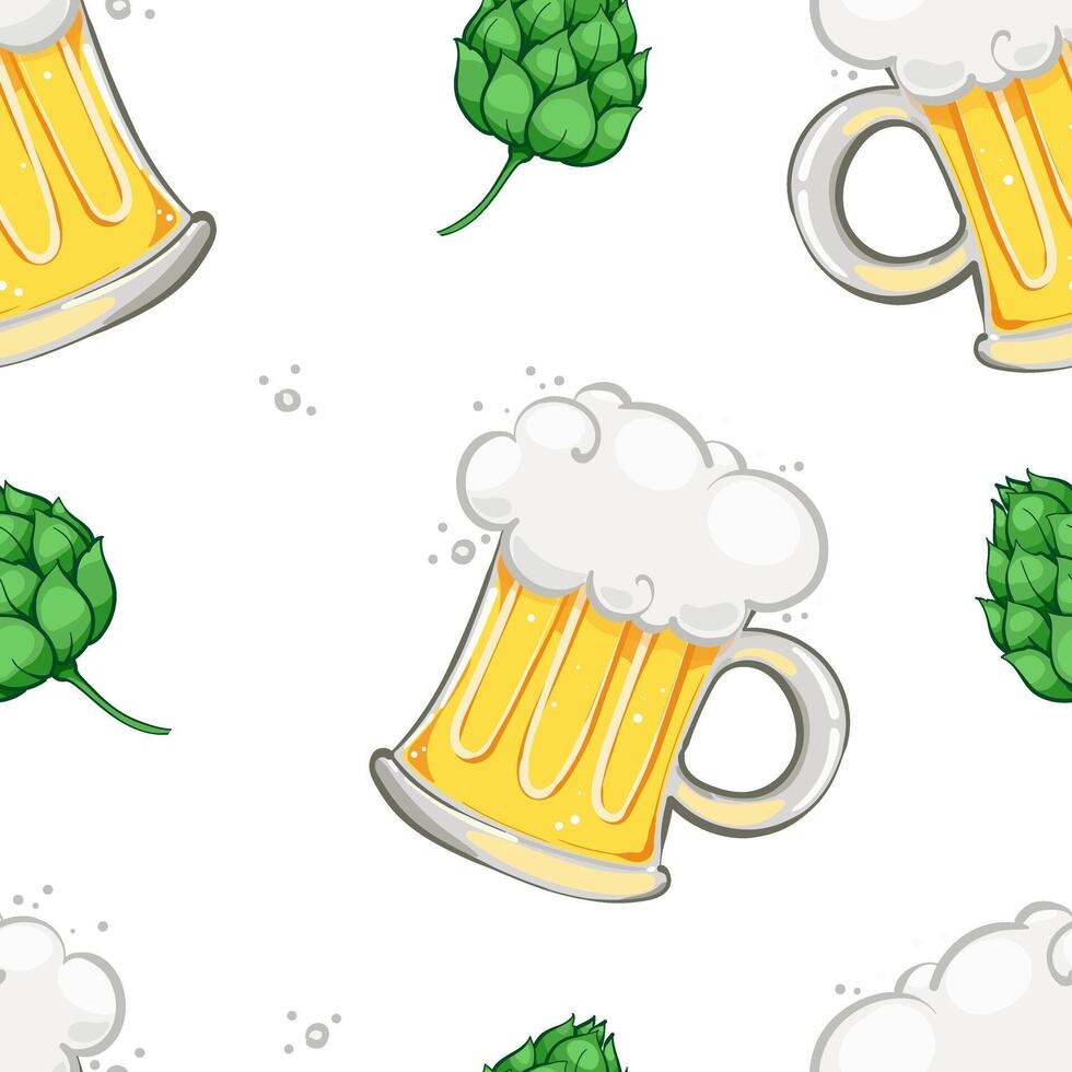 Seamless pattern with beer mugs, for beer gardens, for st. patricks day. St. Patrick's day gift wrapping seamless vector