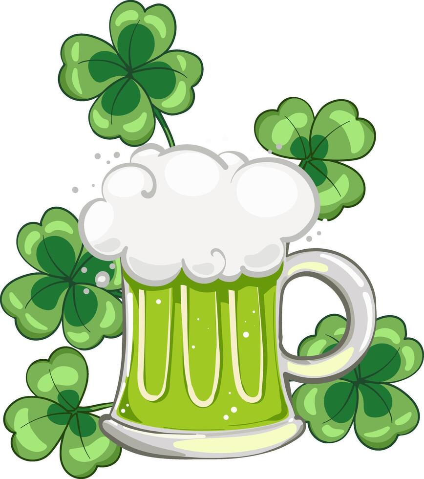 mug of green beer.Saint Patricks Day illustration. Ale or beer in mug.with shamrock clover leaf vector