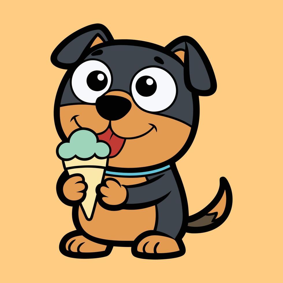 Rottweiler Enjoying Ice Cream Cone SVG for Summer Vibes vector