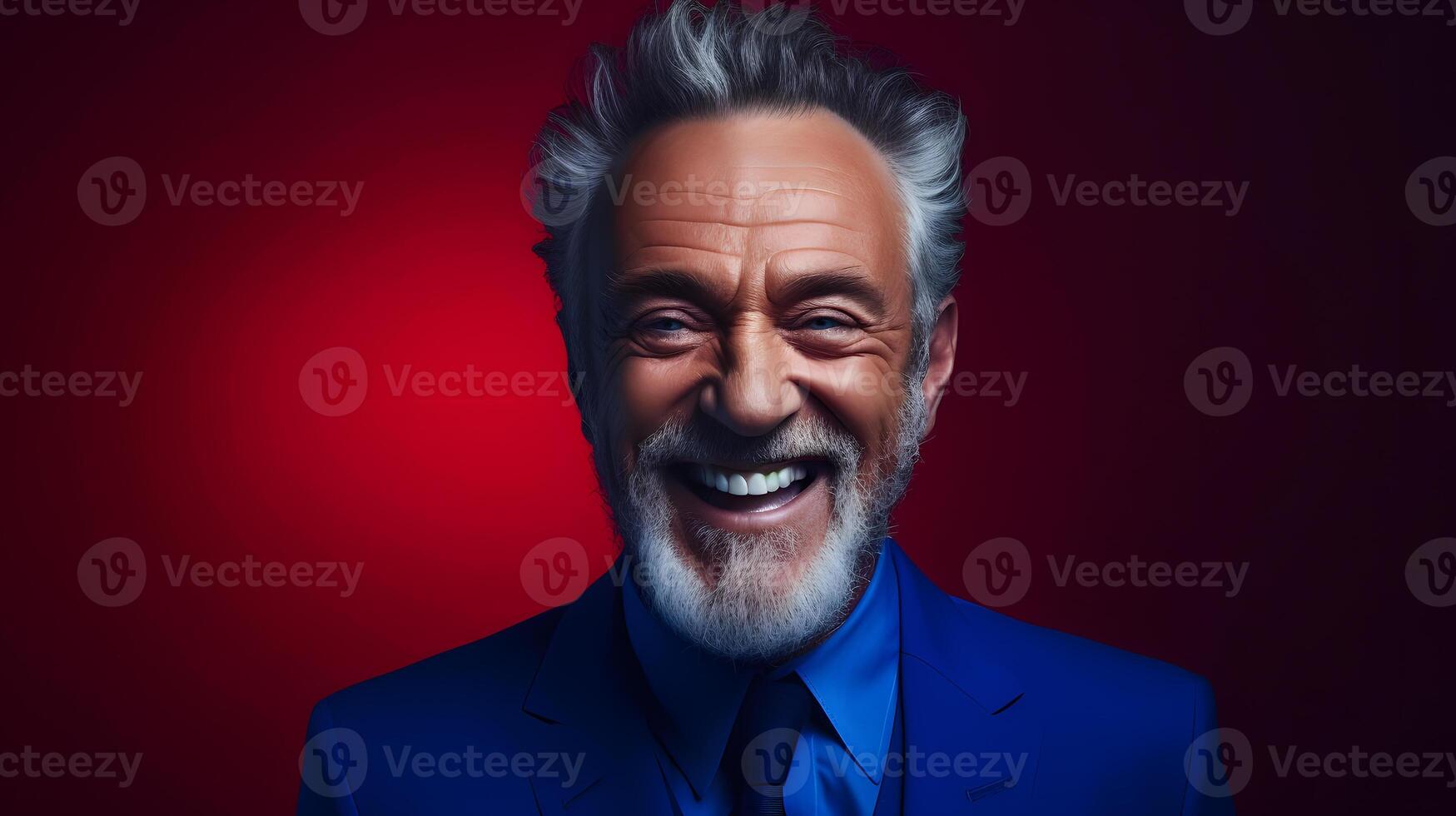 Colorful studio portrait of a rich and mature man wearing elegant clothes. Bold, vibrant and minimalist. photo