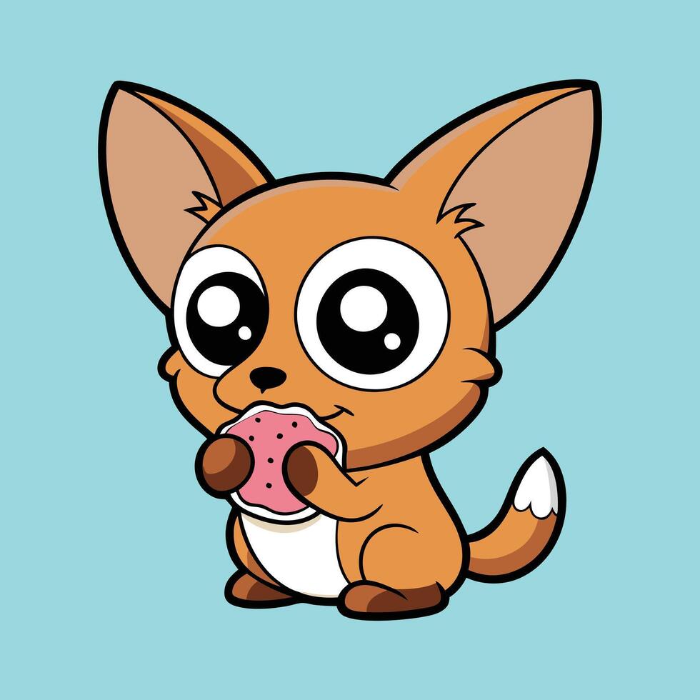 Cute Chihuahua Taking a Bite of Doughnut vector
