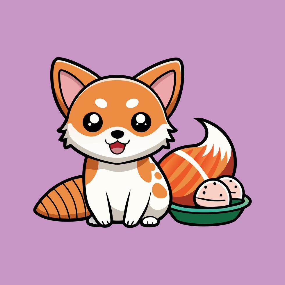 Sweet Chihuahua Crunching on Salmon Sushi vector