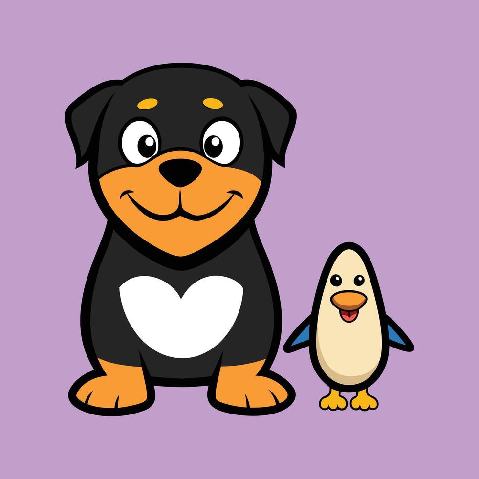 Cute Rottie Chilling with a Penguin vector