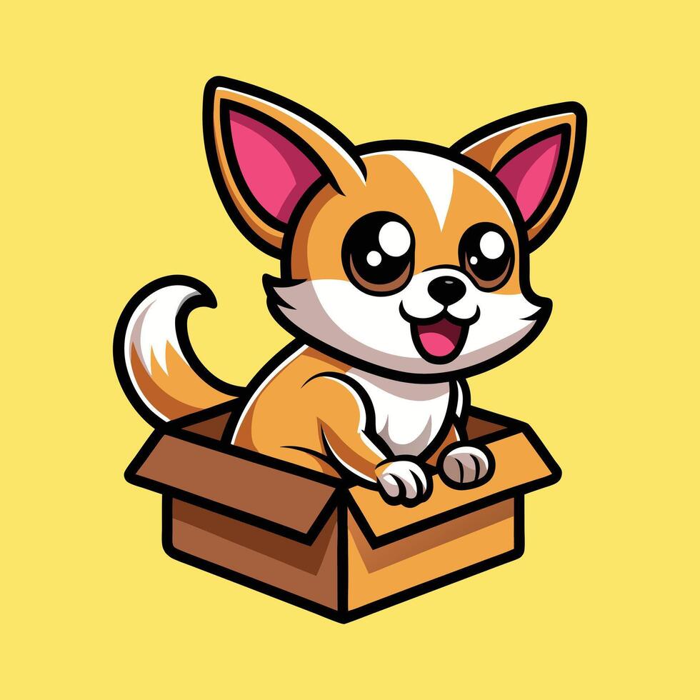 Cute Chihuahua Playing in Box Cartoon vector