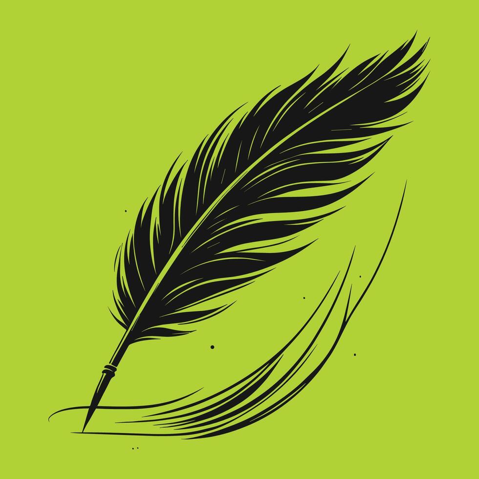 quill pen on a green background vector