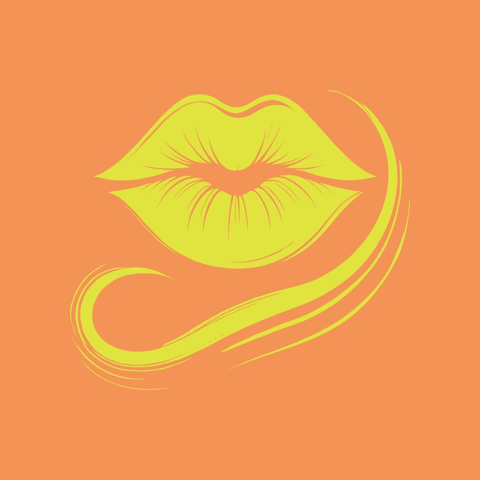 A yellow lips on an orange background vector