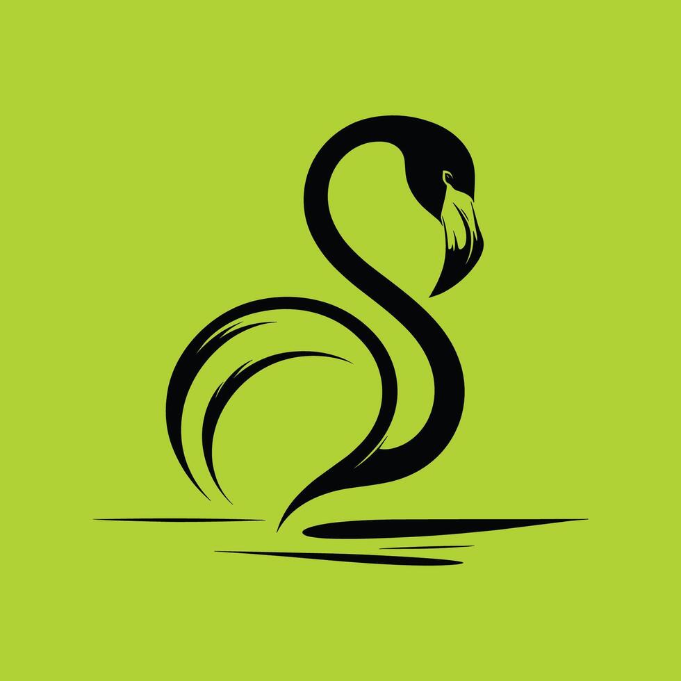 A black and green flamingo on a green background vector