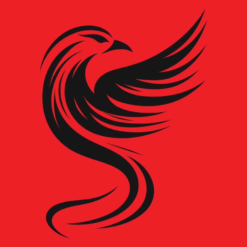 A black bird with long wings on a red background vector