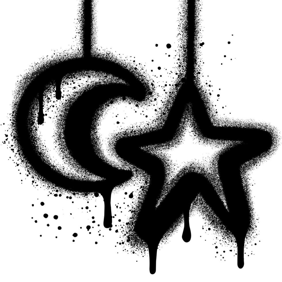 moon and star graffiti with black spray paint. vector