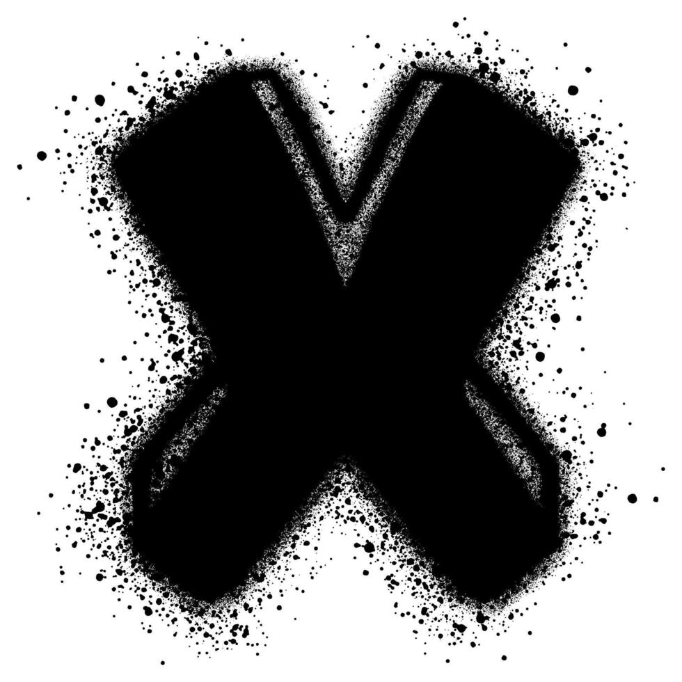 graffiti font x with over spray in black over white on white background. vector