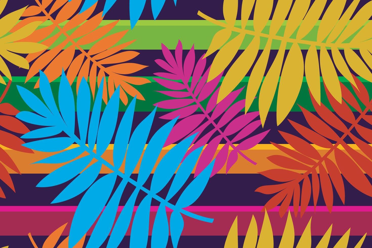 Seamless pattern tropical leaves with colorful background. vector