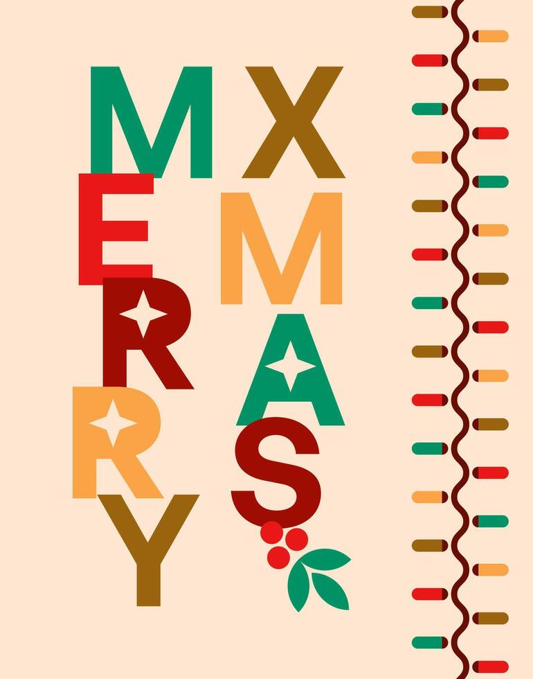 Colorful Merry Xmas Greeting Card with LED Christmas Lights vector