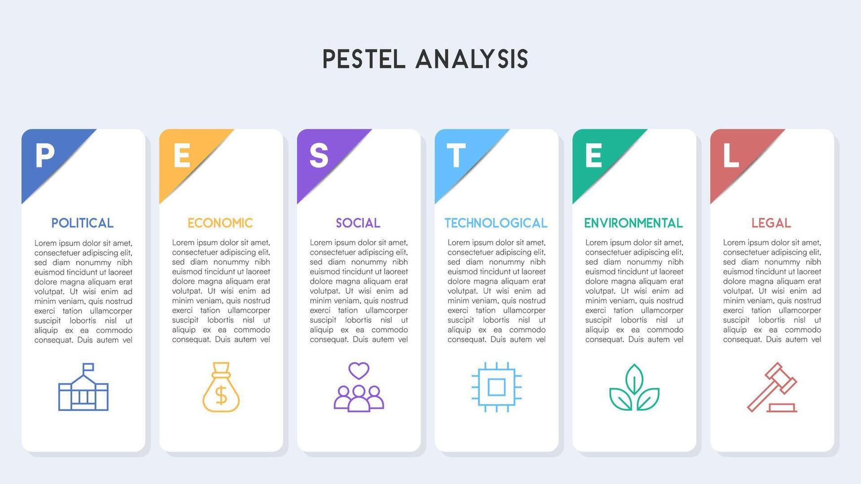 Professional PESTEL Analysis Infographic with 3D Effect Boxes vector