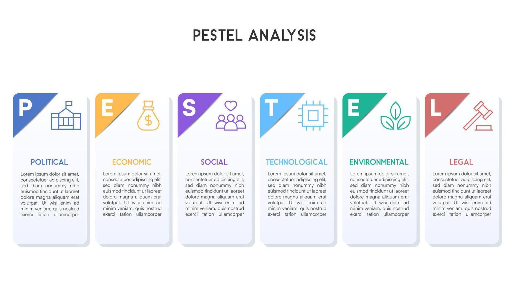 PESTEL Analysis Infographic with Soft Shadows vector