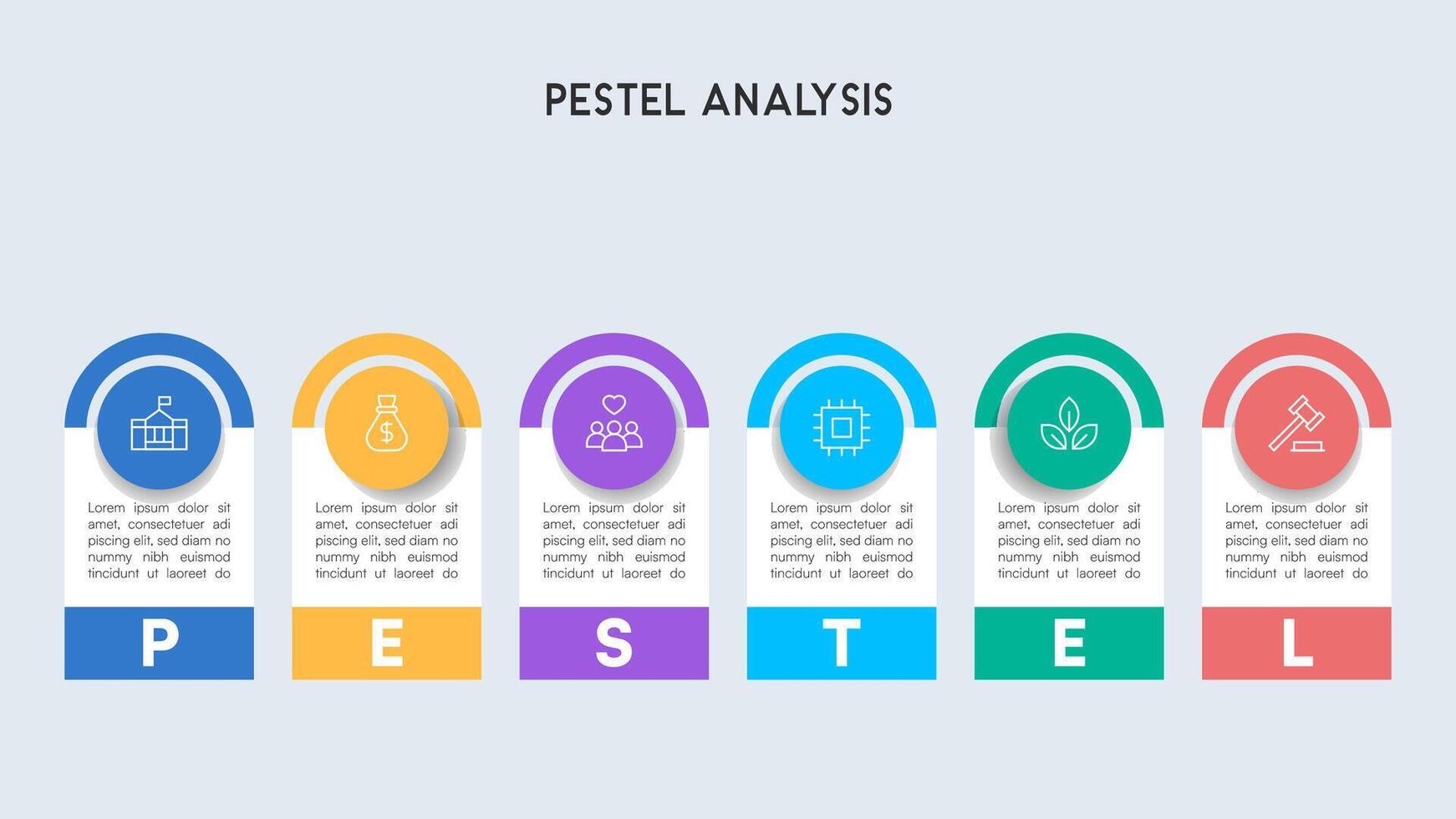 PESTEL Framework Infographic with Arched Icons and Labels vector