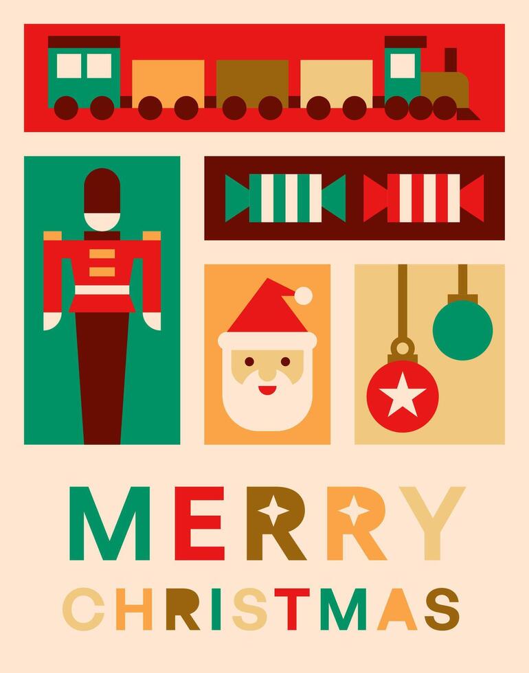 Retro Festive Holiday Card with Colorful Elements, Illustration vector