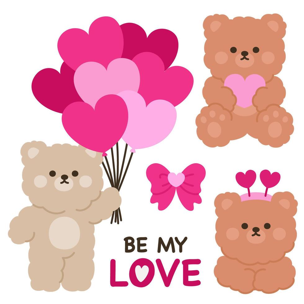 Teddy Bears with Balloons and Love-Themed Decorations vector