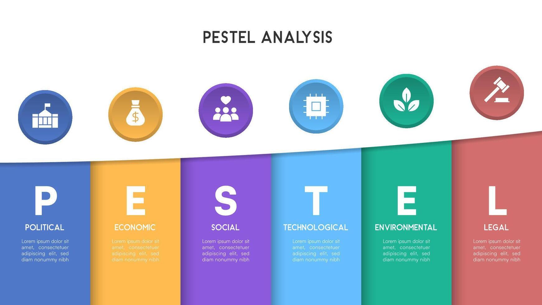 PESTEL Analysis Infographic with Bold Vertical Blocks and Simple Icons vector