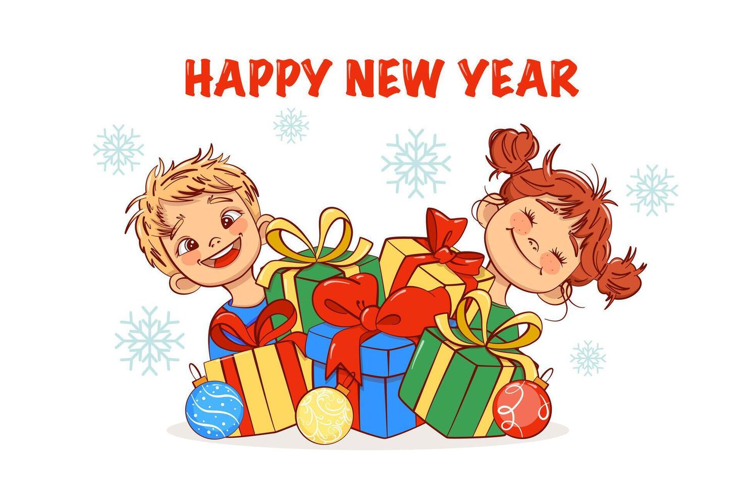 illustration of happy children sitting near new year gifts vector