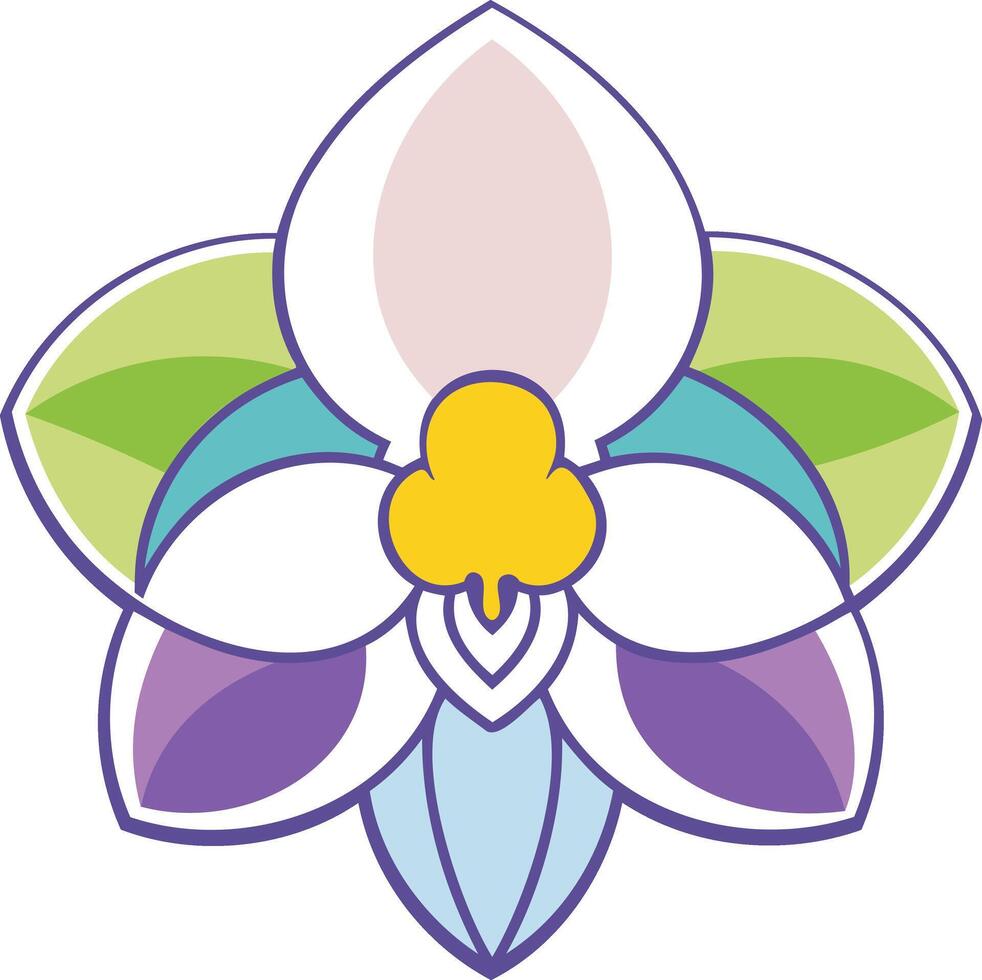 Colorful Abstract Orchid Flower Digital Illustration with Symmetrical Geometric Design and Modern Artistic Botanical Aesthetic for Decorative and Nature Inspired Graphic Elements vector