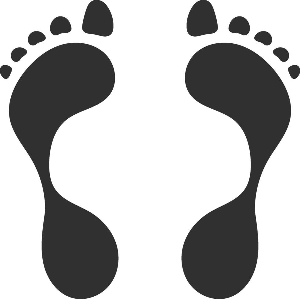 Two dark gray footprints point in opposite directions, symbolizing forward movement and leaving a lasting impression on the ground, reflecting a journey of exploration and discovery vector