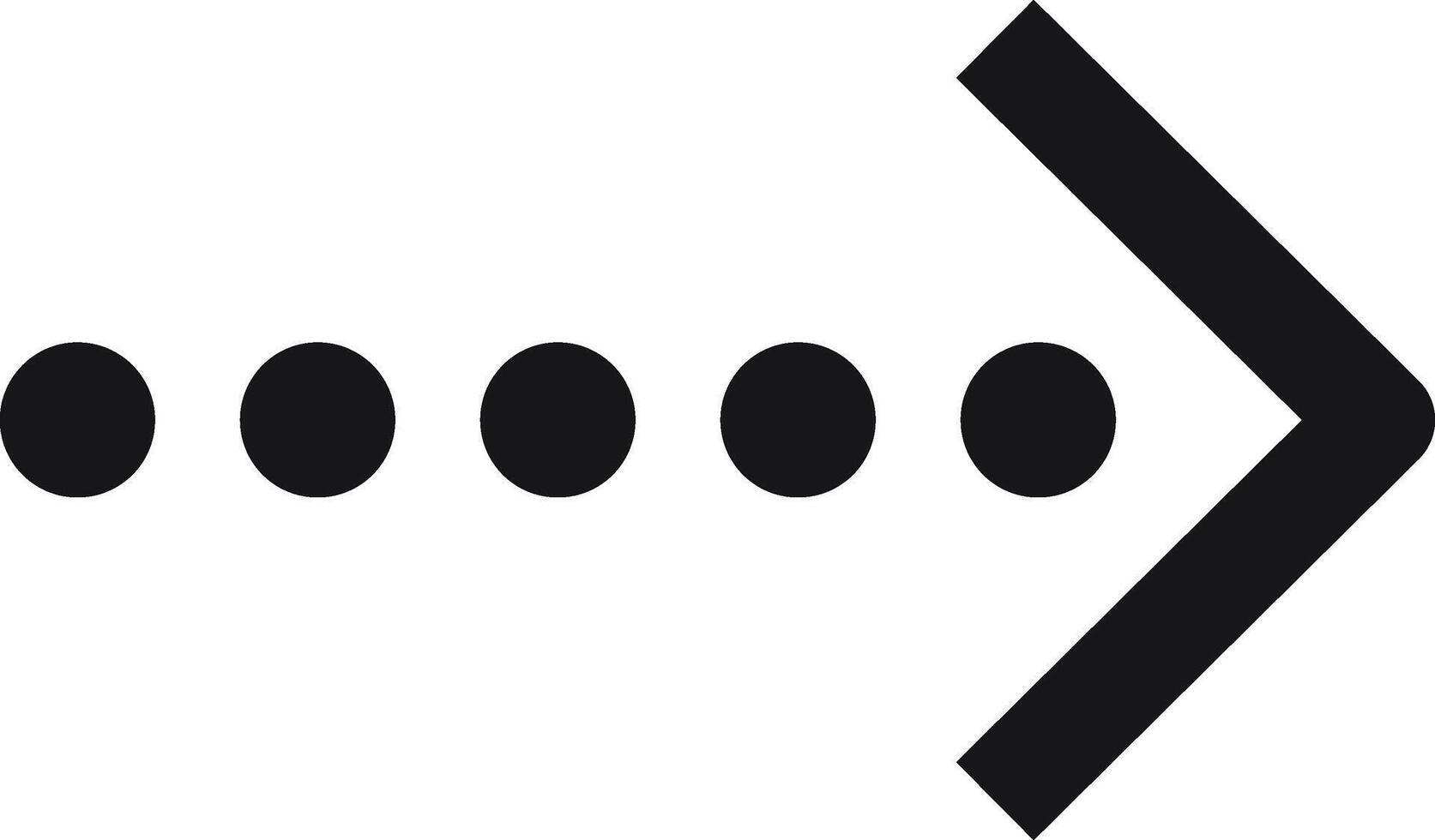 Simple black arrow pointing to the right with four black dots preceding it, representing loading or progress, on a white background, ideal for user interface and user experience design vector