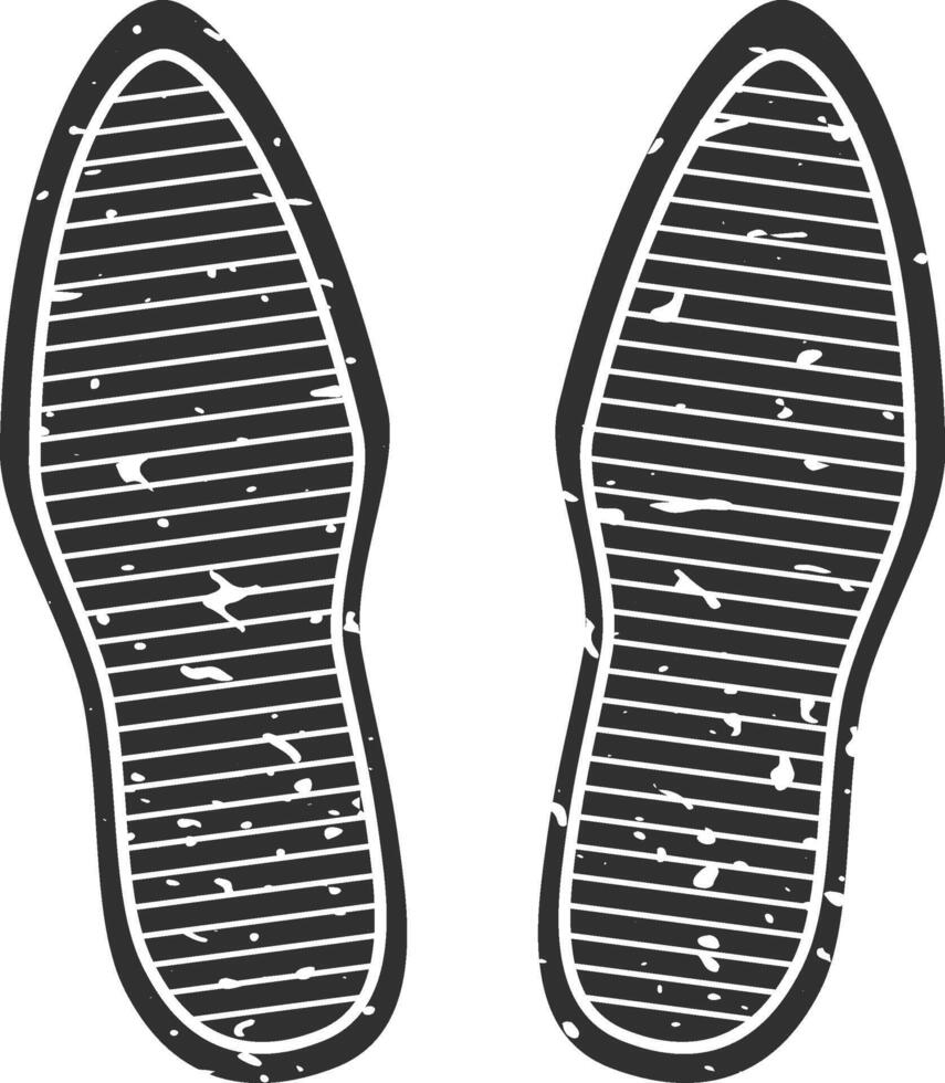 Imprints of shoe soles representing steps taken, indicating movement and direction, isolated on a white background, with a textured, grunge effect vector