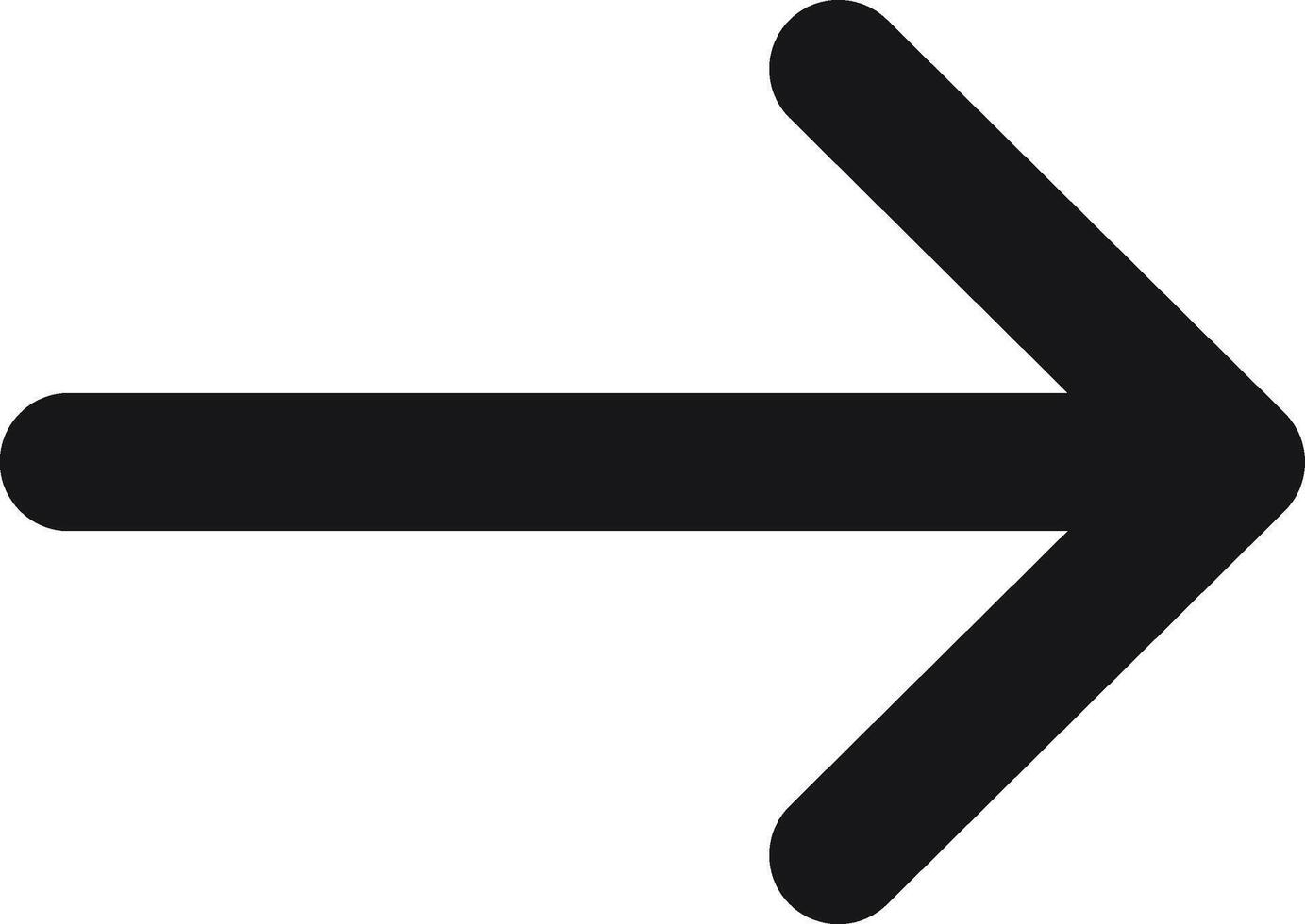 Simple black arrow pointing right, symbolizing direction and choice, featuring rounded edges against a clean white background, conveying movement and progress in a minimal design vector