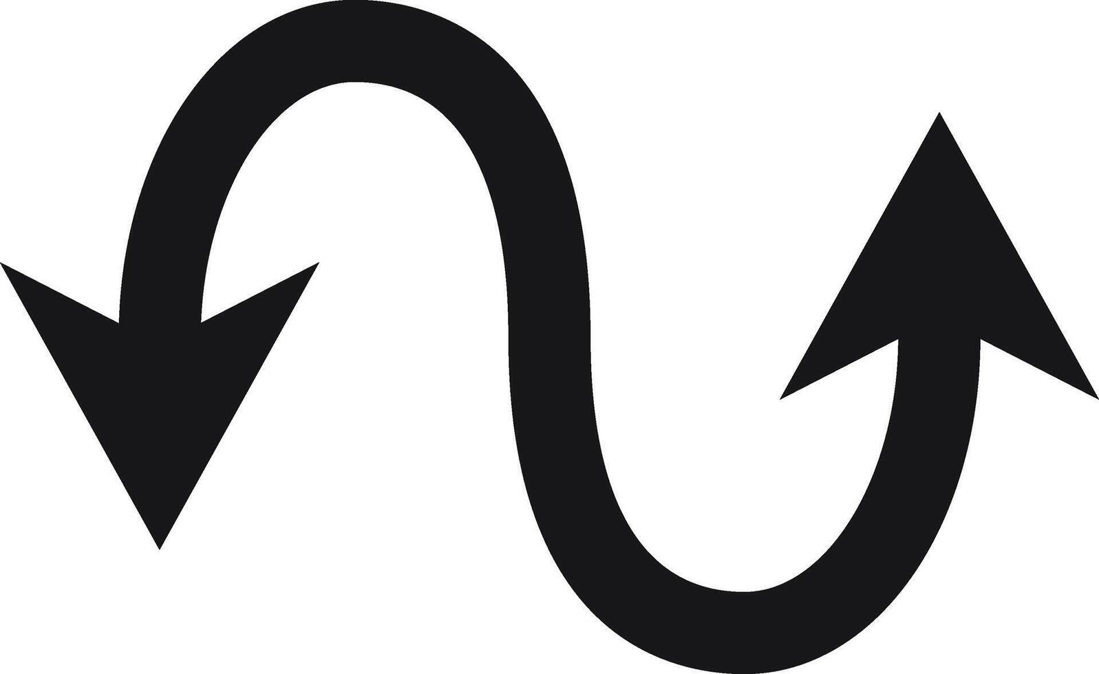 Simple illustration featuring a black curved arrow pointing both down and up, symbolizing change of direction against a clean white background vector