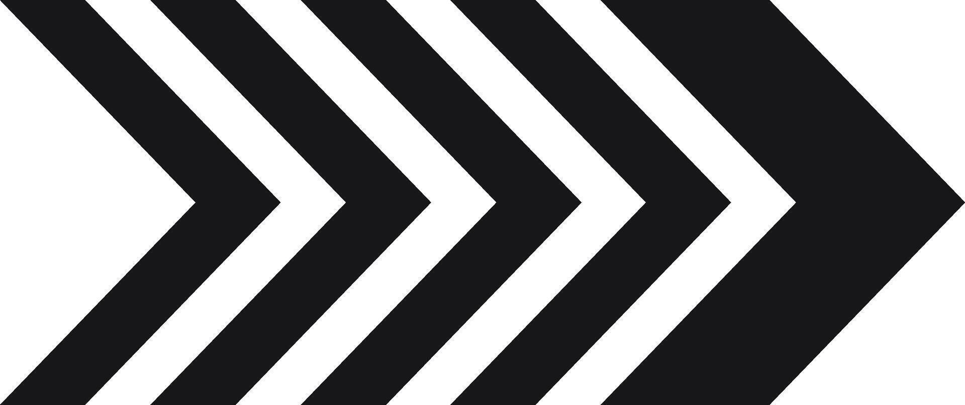 Four black arrows are pointing to the right side of a white background, creating a simple yet dynamic visual suggesting forward movement, progress, or direction vector