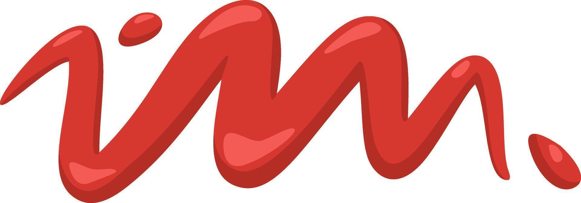 Glossy red sauce or ketchup letters forming the phrase I'm, creating a playful and vibrant effect. Perfect for enhancing food related designs and marketing materials vector
