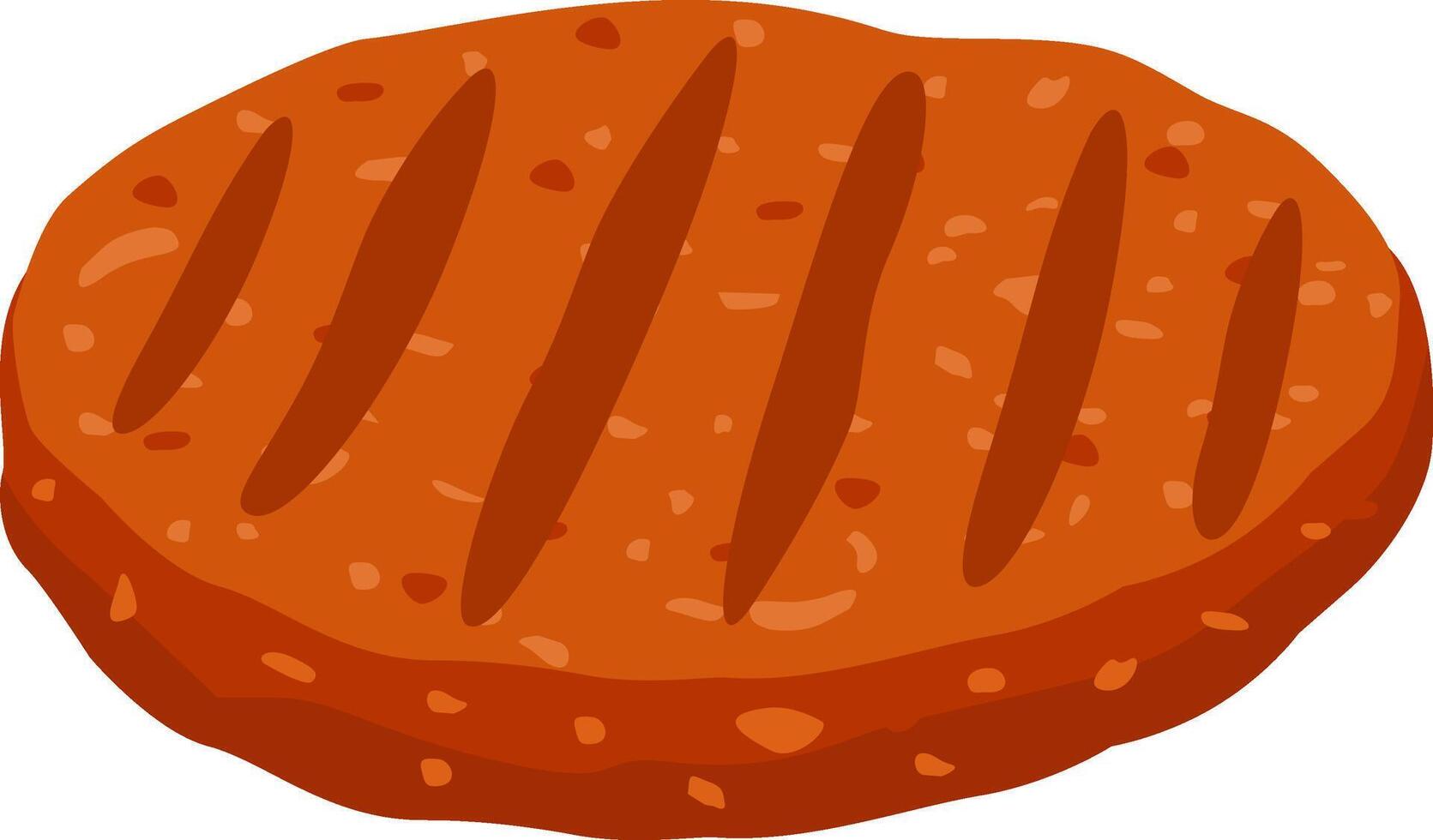 Juicy grilled burger patty with prominent grill marks isolated on a white background, perfect for showcasing a delicious and cooked meat product vector