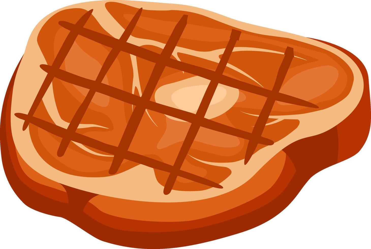 Grilled pork chop with cross hatch grill marks isolated on white background, simple flat illustration of cooked meat, perfect for restaurant menus, food blogs or recipe books vector