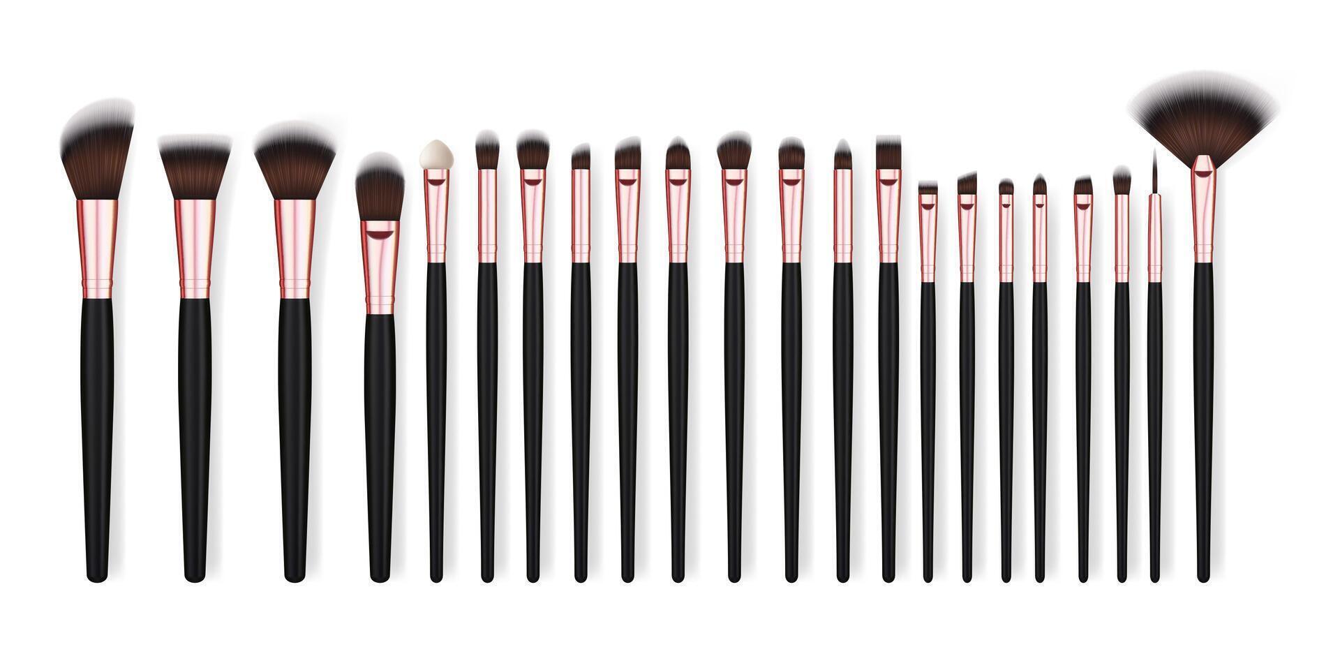 Realistic Detailed 3d Different Makeup Brush Set. vector