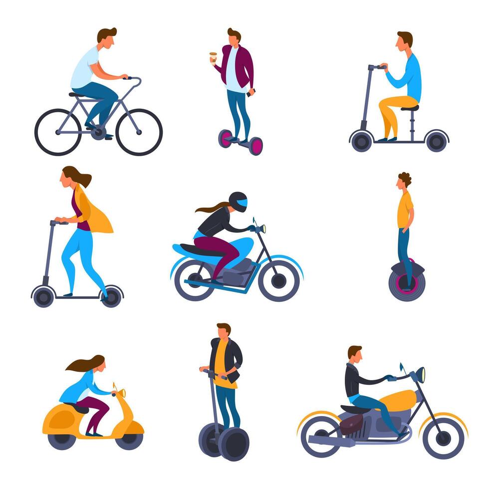 Cartoon Color Characters People Riders Concept Set. vector