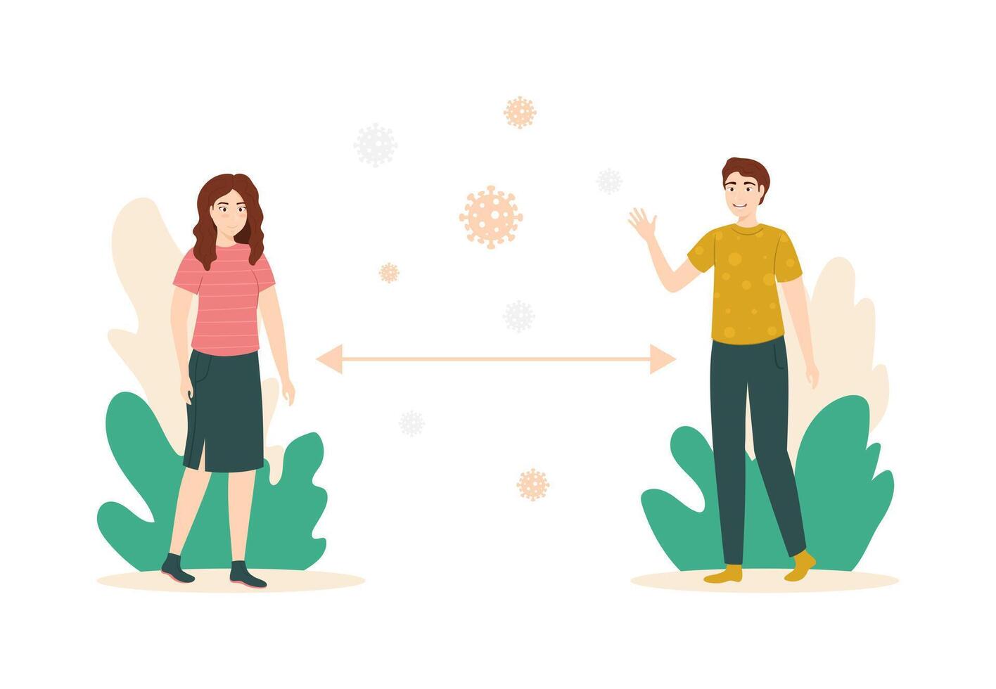 Cartoon Color Characters People and Social Distancing Concept vector