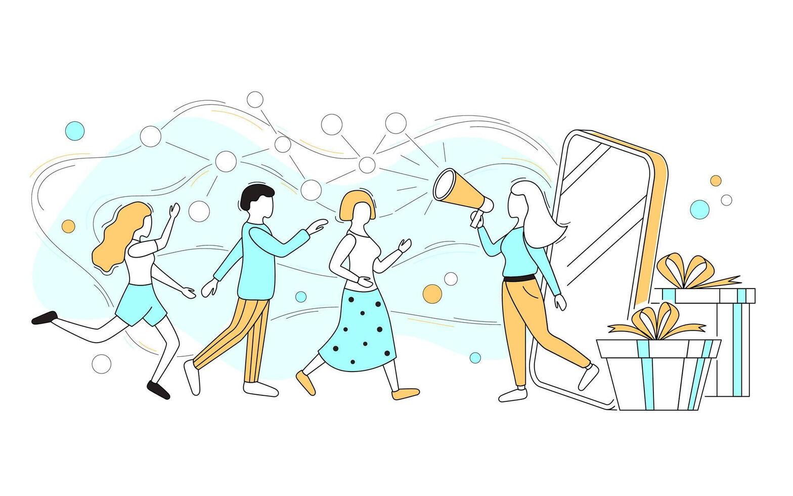 Characters People Referral Marketing Program Concept Contour Linear Style vector
