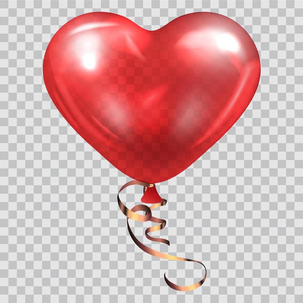 Realistic Detailed 3d Heart Shape Red Balloon. vector